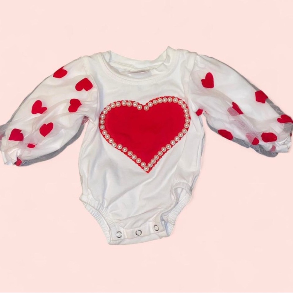 White and Red Heart Kids One Piece
